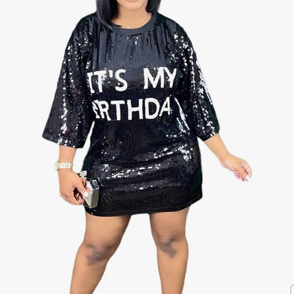 Black Sequin 'It's My Birthday' Party Dress